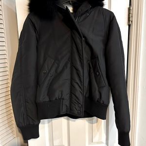 Women’s Theory bomber jacket. Detachable fur around the face.